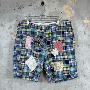 Islander Madras Shorts Mens 40 Multicolor Plaid Patchwork Cotton Beach Surfing